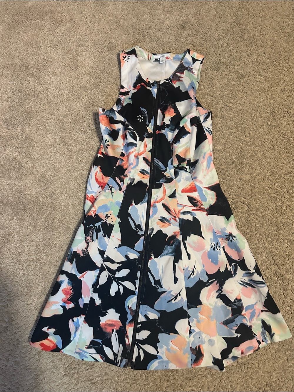 Bar III Black Floral A-Line Dress with Pastel Accents